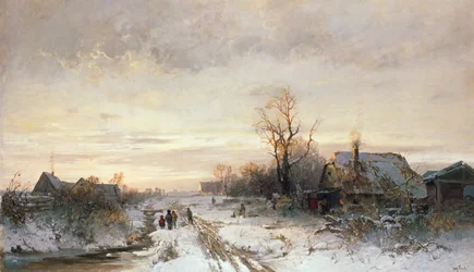Bambini che giocano in un paesaggio invernale
